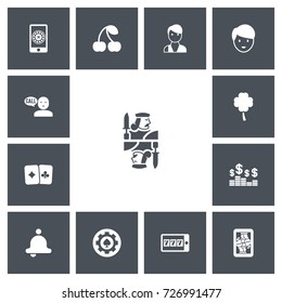 Set Of 13 Editable Gambling Icons. Includes Symbols Such As Black Heart, Ring, Blackjack And More. Can Be Used For Web, Mobile, UI And Infographic Design.