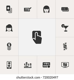 Set Of 13 Editable Game Icons. Includes Symbols Such As Gamble, Push Cursor, Raffle And More. Can Be Used For Web, Mobile, UI And Infographic Design.