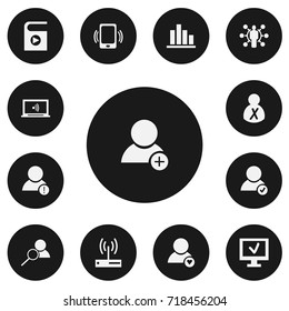 Set Of 13 Editable Global Icons. Includes Symbols Such As Error Account, Song List, Skill And More. Can Be Used For Web, Mobile, UI And Infographic Design.