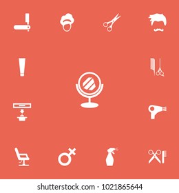 Set of 13 editable hairstylist icons. Includes symbols such as knife, hoover, barber chair and more. Can be used for web, mobile, UI and infographic design.