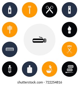 Set Of 13 Editable Hairstylist Icons. Includes Symbols Such As Shampoo, Stylist, Scrub And More. Can Be Used For Web, Mobile, UI And Infographic Design.