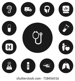 Set Of 13 Editable Hospital Icons. Includes Symbols Such As Clinic, Listen, Intelligence And More. Can Be Used For Web, Mobile, UI And Infographic Design.