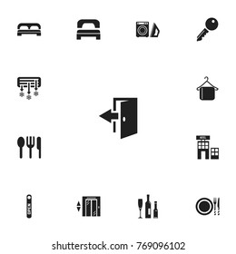 Set Of 13 Editable Hotel Icons. Includes Symbols Such As Hanger, Lift, Hotel And More. Can Be Used For Web, Mobile, UI And Infographic Design.