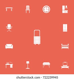 Set Of 13 Editable Interior Icons. Includes Symbols Such As Interior, Watch, Child Cot And More. Can Be Used For Web, Mobile, UI And Infographic Design.