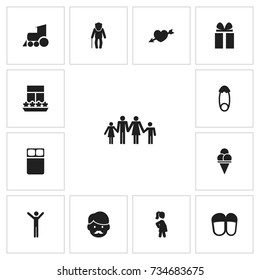 Set Of 13 Editable Kin Icons. Includes Symbols Such As Fasten, Father, Locomotive And More. Can Be Used For Web, Mobile, UI And Infographic Design.