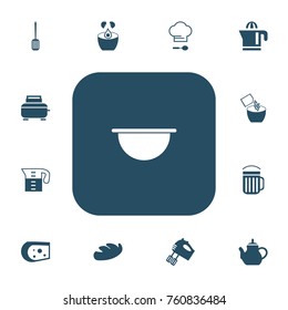 Set Of 13 Editable Kitchen Icons. Includes Symbols Such As Bread, Mixing, Cheddar And More. Can Be Used For Web, Mobile, UI And Infographic Design.