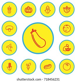 Set Of 13 Editable Kitchenware Outline Icons. Includes Symbols Such As Radish, Cocos, Lemon And More. Can Be Used For Web, Mobile, UI And Infographic Design.