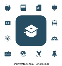 Set Of 13 Editable Knowledge Icons. Includes Symbols Such As Trunk, Cutting, Painter's Stand. Can Be Used For Web, Mobile, UI And Infographic Design.