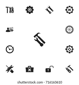 Set Of 13 Editable Mechanic Icons. Includes Symbols Such As Settings, Service, Fixing Equipment And More. Can Be Used For Web, Mobile, UI And Infographic Design.