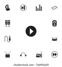 Set Of 13 Editable Media Icons. Includes Symbols Such As Rewind, Begin, Forward And More. Can Be Used For Web, Mobile, UI And Infographic Design.