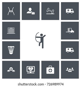 Set Of 13 Editable Mixed Icons. Includes Symbols Such As Employee, Police Vehicle, Badminton Ball And More. Can Be Used For Web, Mobile, UI And Infographic Design.