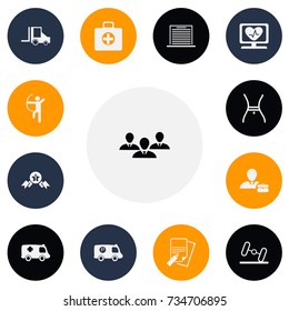 Set Of 13 Editable Mixed Icons. Includes Symbols Such As Bowman, Heart Rhythm, Camion And More. Can Be Used For Web, Mobile, UI And Infographic Design.