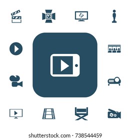 Set Of 13 Editable Movie Icons. Includes Symbols Such As Display, Camera Strip, Audience And More. Can Be Used For Web, Mobile, UI And Infographic Design.
