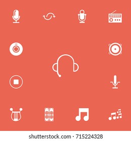 Set Of 13 Editable Music Icons. Includes Symbols Such As Musical Symbol, Mixing, Radio Mike And More. Can Be Used For Web, Mobile, UI And Infographic Design.