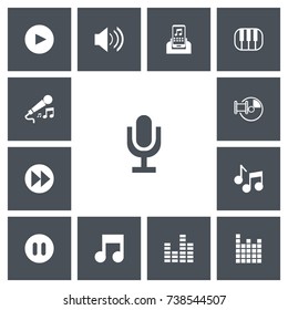 Set Of 13 Editable Music Icons. Includes Symbols Such As Bar Wave, Musical Symbol, Ahead And More. Can Be Used For Web, Mobile, UI And Infographic Design.