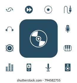 Set of 13 editable music icons. Includes symbols such as studio mic, advanced, music speaker and more. Can be used for web, mobile, UI and infographic design.