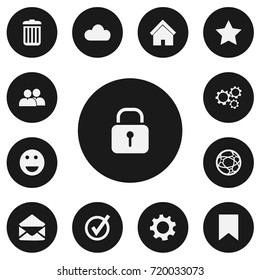 Set Of 13 Editable Network Icons. Includes Symbols Such As Security, Bookmark, Approved And More. Can Be Used For Web, Mobile, UI And Infographic Design.