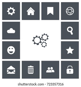Set Of 13 Editable Network Icons. Includes Symbols Such As Sky, Security, Settings And More. Can Be Used For Web, Mobile, UI And Infographic Design.
