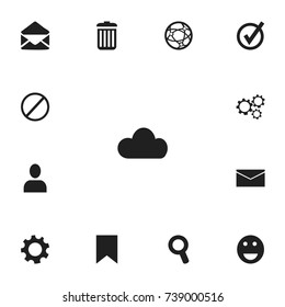 Set Of 13 Editable Network Icons. Includes Symbols Such As Approved, Magnifier, Recycle Bin And More. Can Be Used For Web, Mobile, UI And Infographic Design.