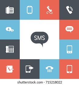 Set Of 13 Editable Phone Icons. Includes Symbols Such As Tablet, Forum, Mobile And More. Can Be Used For Web, Mobile, UI And Infographic Design.