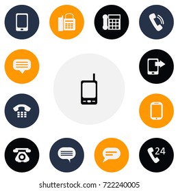 Set Of 13 Editable Phone Icons. Includes Symbols Such As Tablet, Office Telephone, Telecommunication And More. Can Be Used For Web, Mobile, UI And Infographic Design.