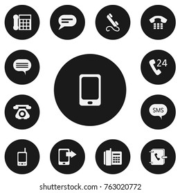 Set Of 13 Editable Phone Icons. Includes Symbols Such As Home Cellphone, Phone, Telecommunication And More. Can Be Used For Web, Mobile, UI And Infographic Design.