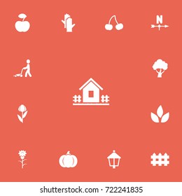 Set Of 13 Editable Planting Icons. Includes Symbols Such As Bio, Home With Fence, Wooden Barrier And More. Can Be Used For Web, Mobile, UI And Infographic Design.