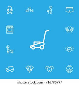 Set Of 13 Editable Relatives Outline Icons. Includes Symbols Such As Lovers, Mother With Baby, Dress And More. Can Be Used For Web, Mobile, UI And Infographic Design.