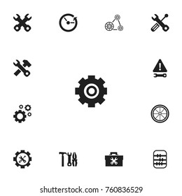 Set Of 13 Editable Repair Icons. Includes Symbols Such As Spanner, Tyre, Warning And More. Can Be Used For Web, Mobile, UI And Infographic Design.