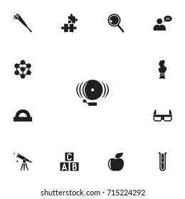 Set Of 13 Editable Science Icons. Includes Symbols Such As Flask, Semicircle Ruler, Fresh Fruit And More. Can Be Used For Web, Mobile, UI And Infographic Design.