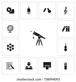 Set Of 13 Editable Science Icons. Includes Symbols Such As Binoculars, Alarm Bell, Phial And More. Can Be Used For Web, Mobile, UI And Infographic Design.