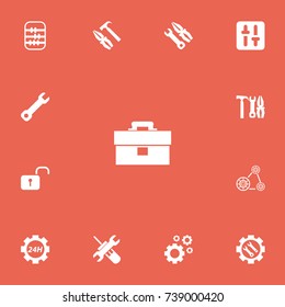 Set Of 13 Editable Service Icons. Includes Symbols Such As Wrench, Portfolio, Cambelt And More. Can Be Used For Web, Mobile, UI And Infographic Design.
