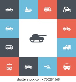 Set Of 13 Editable Shipment Icons. Includes Symbols Such As Tour Bus, Sheriff, Ship And More. Can Be Used For Web, Mobile, UI And Infographic Design.