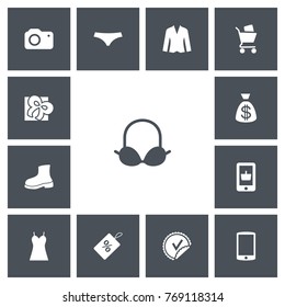 Set Of 13 Editable Shopping Icons. Includes Symbols Such As Best Offer, Cellphone, Badge And More. Can Be Used For Web, Mobile, UI And Infographic Design.
