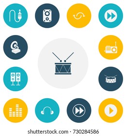 Set Of 13 Editable Sound Icons. Includes Symbols Such As Sound Amplifier, Bar Wave, Mixing And More. Can Be Used For Web, Mobile, UI And Infographic Design.