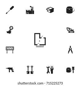 Set Of 13 Editable Structure Icons. Includes Symbols Such As Barrier, Turn-Screw, Electric Screwdriver And More. Can Be Used For Web, Mobile, UI And Infographic Design.