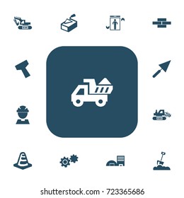 Set Of 13 Editable Structure Icons. Includes Symbols Such As Camion, Mule, Excavation Machine And More. Can Be Used For Web, Mobile, UI And Infographic Design.