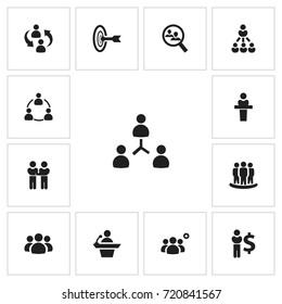 Set Of 13 Editable Team Icons. Includes Symbols Such As Leader, Agreement, Friendship And More. Can Be Used For Web, Mobile, UI And Infographic Design.