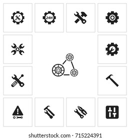 Set Of 13 Editable Toolkit Icons. Includes Symbols Such As Technical Support, Cambelt, Gear And More. Can Be Used For Web, Mobile, UI And Infographic Design.