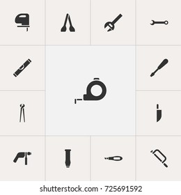 Set Of 13 Editable Tools Icons. Includes Symbols Such As Bore, Pincers, Key And More. Can Be Used For Web, Mobile, UI And Infographic Design.
