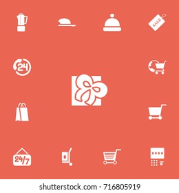 Set Of 13 Editable Trade Icons. Includes Symbols Such As Open Everyday, Headgear, Handcart. Can Be Used For Web, Mobile, UI And Infographic Design.