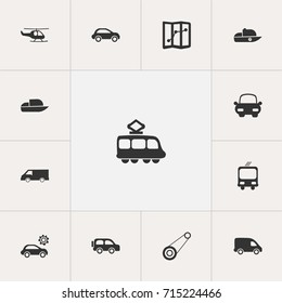 Set Of 13 Editable Transport Icons. Includes Symbols Such As Delivery, Transportation, Navigation And More. Can Be Used For Web, Mobile, UI And Infographic Design.