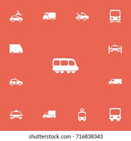 Set Of 13 Editable Transport Icons. Includes Symbols Such As Autobus, Sheriff, Cable Railway And More. Can Be Used For Web, Mobile, UI And Infographic Design.