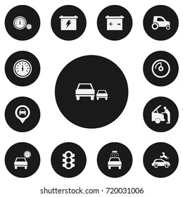 Set Of 13 Editable Transport Icons. Includes Symbols Such As Battery, Pinpoint, Automotive Fix And More. Can Be Used For Web, Mobile, UI And Infographic Design.