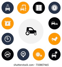 Set Of 13 Editable Transport Icons. Includes Symbols Such As Transport Clean, Automobile, Speedometer And More. Can Be Used For Web, Mobile, UI And Infographic Design.