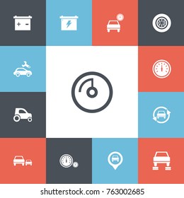 Set Of 13 Editable Transport Icons. Includes Symbols Such As Automotive Fix, Odometer, Tuning Auto And More. Can Be Used For Web, Mobile, UI And Infographic Design.