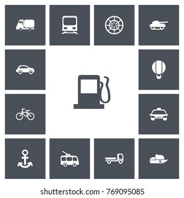 Set Of 13 Editable Transportation Icons. Includes Symbols Such As Haulage, Car Vehicle, Wheel And More. Can Be Used For Web, Mobile, UI And Infographic Design.