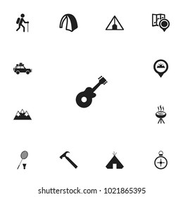 Set of 13 editable trip icons. Includes symbols such as location, triangle, bbq and more. Can be used for web, mobile, UI and infographic design.