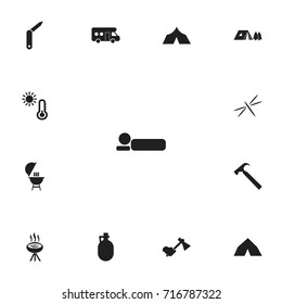 Set Of 13 Editable Trip Icons. Includes Symbols Such As Tepee, Barbecue, Pitcher And More. Can Be Used For Web, Mobile, UI And Infographic Design.