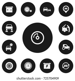 Set Of 13 Editable Vehicle Icons. Includes Symbols Such As Odometer, Speed Display, Race And More. Can Be Used For Web, Mobile, UI And Infographic Design.